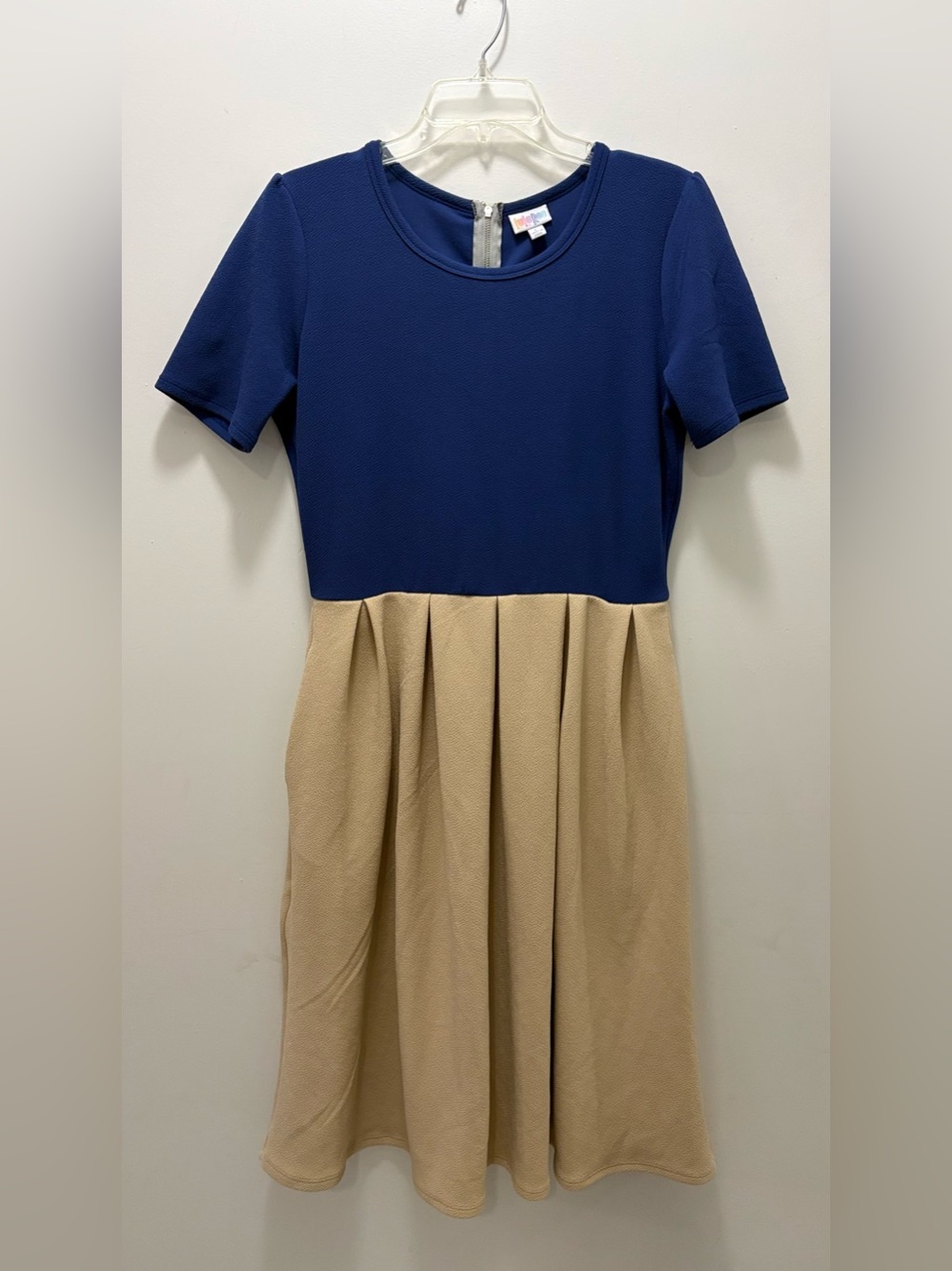 LuLaRoe Navy and Tan Colorblock Fit & Flare Dress